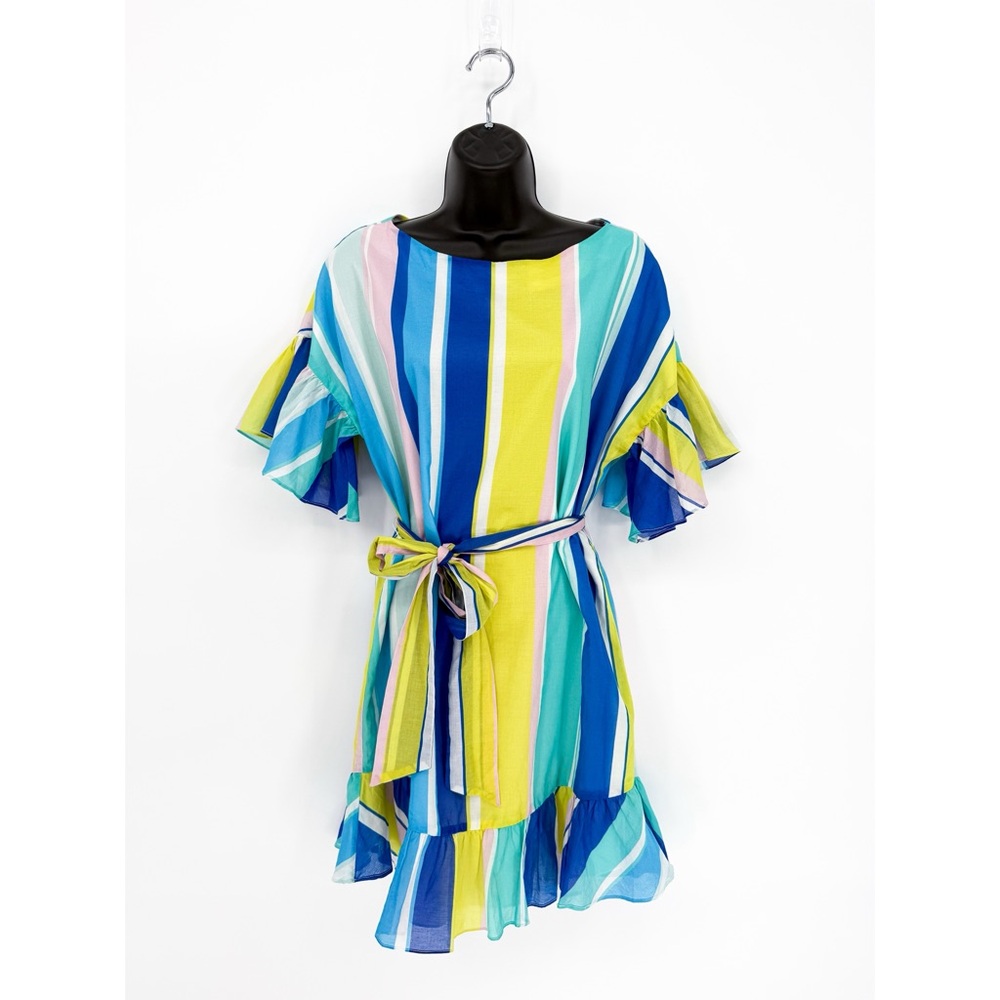 Amanda Uprichard Fairview Striped Sash Ruffle Sleeve Dress Medium
